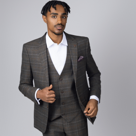 3PC Brown Blue Suit