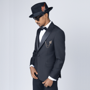 Black Fedora Hat with Feather Accent