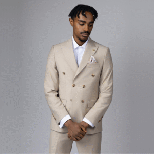 2Pc Tan Double-breasted Suit