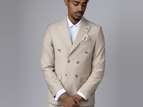 2Pc Tan Double-breasted Suit