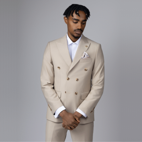 2Pc Tan Double-breasted Suit