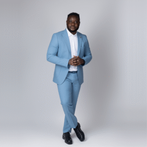 2PC Sky Blue Patch Pockets Suit