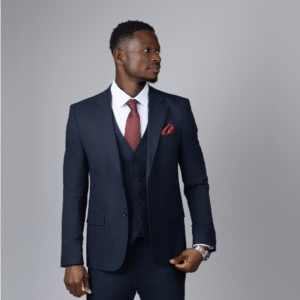 3PC Window Check Navy Suit