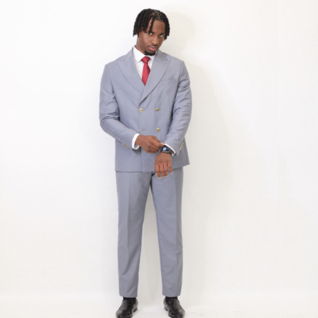 Light Grey Double-breasted 2pc suit with Gold buttons