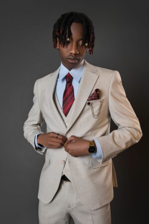 Beige 3-Piece Suit- Notch Lapel